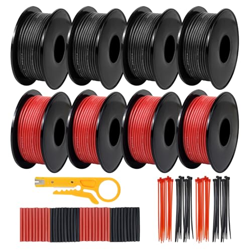 20 AWG Stranded Wire Spool, 16.5ft Silicone Electrical Tinned Copper Wire, 20 Gauge Flexible Red Black Cable Hook Up Wire Kit for DIY, Automotive, Home, and Power Wiring - size: 16.5FT 2 Colors, style: 20AWG