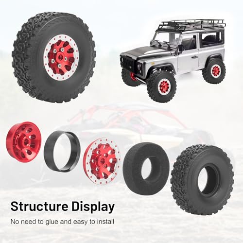 daitoku 1/12 Beadlock RC Wheels and Tires for WPL C14 C24 C34 C44 B14 B24 B16 B36 MN MN78 D90 MN90 MN91 MN96 MN98 MN99 MN99S (Red) - color: Red