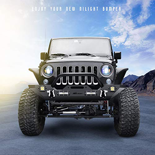 Nilight Front + Rear Combo Compatible for 2007-2018 Jeep Wrangler JK,Rock Crawler Bumper with Hitch Receiver & Nilight Upgraded LED Lights Off Road Textured Black - color: Front Bumper + Rear Bumper
