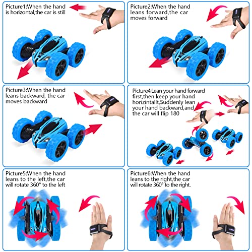 Remote Control Car RC Stunt Car Watch Gesture Sensor Car 4WD Double Sided 360 Degree Rotating Tumbling Rechargeable Car High Speed 2.4GHZ Off Road Hobby RC Toy Cars for Xmas Birthday Gift Adults,Kids - style: Blue