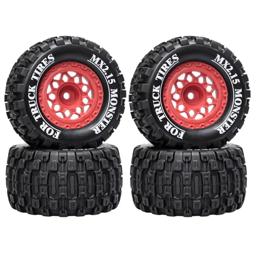 LRFHL 12mm Hex RC Wheel Tires 4PCS | for 1/16 Traxxas Mini Maxx 107154-1 Mini XRT VXL 108076-1 E-Revo Mini XRT MJX 16207 16210 HSP 94186 LOSI 1/18 Mini LMT - color: Black Tires+ Red Hex Wheel-5