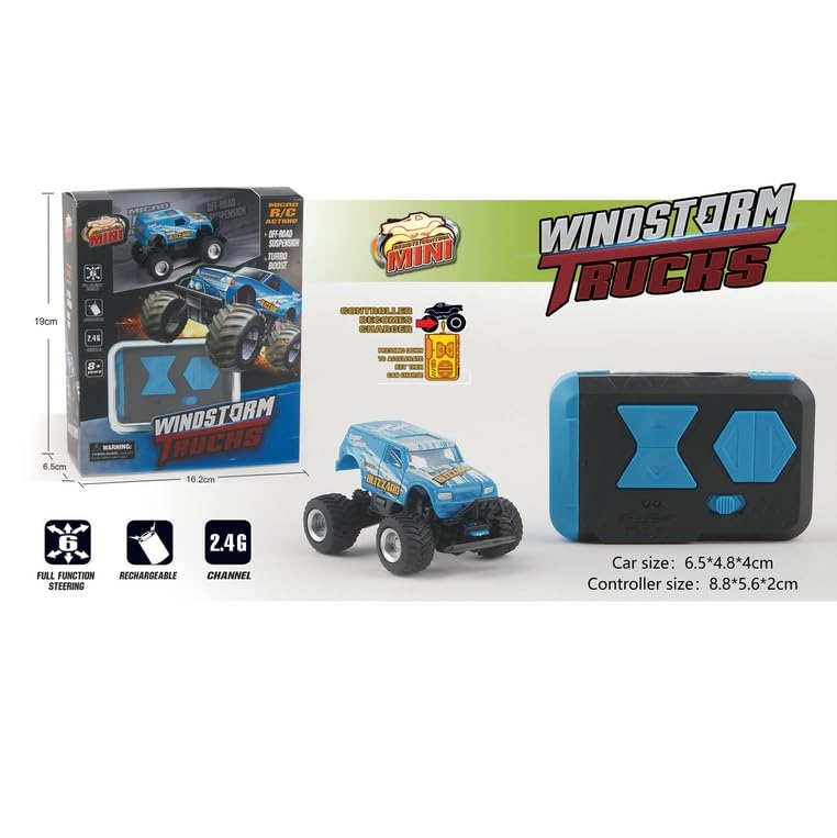 Mini RC Truck Off-Road 1:64 Scale Upgraded 2.4G 5-Channel 7CM RC Radio Wireless Remote Control Car Coke Can Micro Racing Pocket Portable Truck for Multi-Users (Blue-Truck) - color: Blue-truck