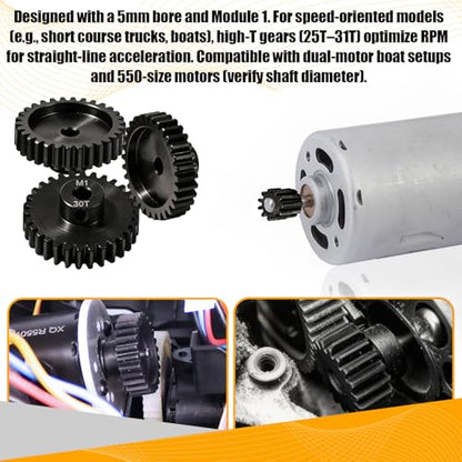 M1 Gear 30T 5mm Bore 3-Pack – High-Precision Hardened Steel Motor Pinion Gear for 1/8 1/10 RC Crawler, Monster Truck, Short Course Truck & Boat (Compatible with Traxxas Axial, FMS, HSP Redcat Losi) - style: M1 3Pcs 30T
