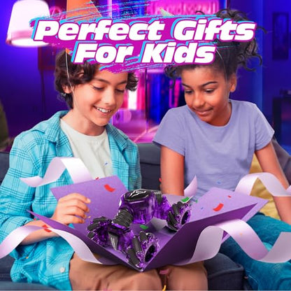 Tecnock Remote Control Car for Boys Girls, 2.4GHz 4WD Gesture Sensing RC Stunt Car Toys - 360° Rotating Double Sided Hand Controlled RC Cars with LED Lights, Gifts for Kids Ages 6-8, 8-12 - color: Purple