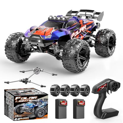 RC Cars 1:14 All Terrain Off-Road RC Truck, 4WD Fast Remote Control Car 40+ KPH, 4X4 Waterproof RC Vehicle with 2 Rechargeable 1300 mAh Batteries and 2 Sets of Tires