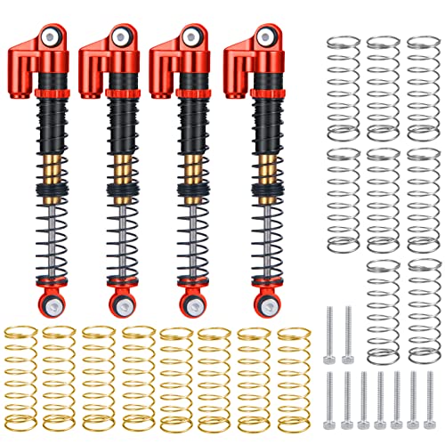 Aluminum RC Shocks Adjustable 53mm Long Shock Absorber Damper for 1/24 Axial Modified Scx24 Vehicles Upgrade Parts (Red) - color: Red