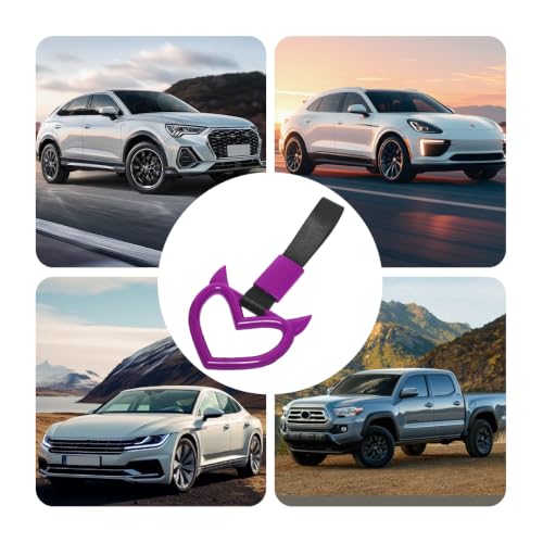 2PCS Car Devil Heart Handle Ring, Cute Heart-Shaped Vehicle Rear Bumper Waring Loops, Automotive Grab Handle Strap Drift Charm Decoration, Universal Fit (Purple/Black) - color: Purple/Black
