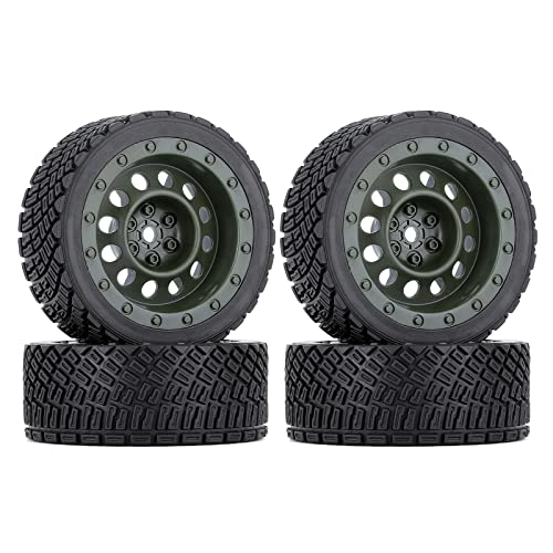 4PCS 65mm RC Rally Car Rubber Tires and Plastic Vintage Wheel Rims 12mm Hex Compatible with 1/10 RC On-Road Rally Racing Car HSP Tamiya Sakura HPI WR8 HSP TT02 WLtoys (Army Green) - color: Army Green