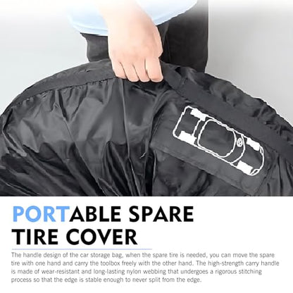 Tire Storage Bag, Spare Tire Cover, 210D Oxford Cloth Waterproof Car Spare Protector, Sun Protection Wheel Cover with Storage Bag, Universal for 13-18In (Black, Diameter 31In)