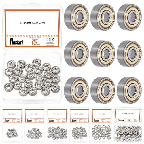 24Pcs 624ZZ Carbon Steel Ball Bearing Deep Groove Ball Bearing Double Shielded Bearings Small Bearings for Furniture Wheels Skateboards Scooters - size: 624ZZ/0.16x0.51x0.2inch, style: carbon steel