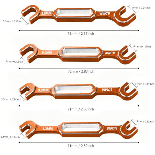 4PCS RC Wrench 3.0/3.2/3.5/3.7/4.0/5.0/5.5/6.0mm Turnbuckle Nut Ball Joint Remover RC Repair Tool for RC Crawler Car Boat Upgrade Parts, Orange - color: Orange & Silver