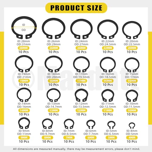 312Pcs 21 Sizes C-clip External Retaining Rings Snap Rings Assortment Set(M4-M28) with 10 Sizes E-Clip Retaining Rings Assortment Set(1.5mm-10mm), 4 in 1 Snap Ring Pliers and Tweezer