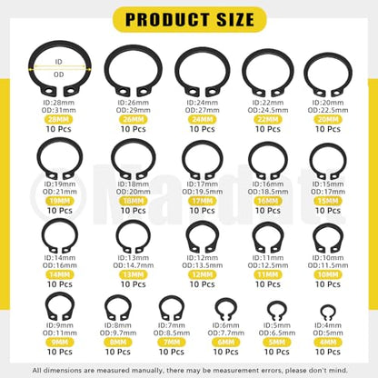 312Pcs 21 Sizes C-clip External Retaining Rings Snap Rings Assortment Set(M4-M28) with 10 Sizes E-Clip Retaining Rings Assortment Set(1.5mm-10mm), 4 in 1 Snap Ring Pliers and Tweezer