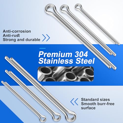 250PCS Cotter Pin Assortment Kit, 12 Sizes, 304 Stainless Steel, Hardware Pins for Trailer, Truck, Tractor, Automotive, Hitch and Locking Systems - size: 250Pcs - 12 Sizes
