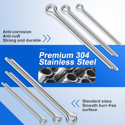 250PCS Cotter Pin Assortment Kit, 12 Sizes, 304 Stainless Steel, Hardware Pins for Trailer, Truck, Tractor, Automotive, Hitch and Locking Systems - size: 250Pcs - 12 Sizes