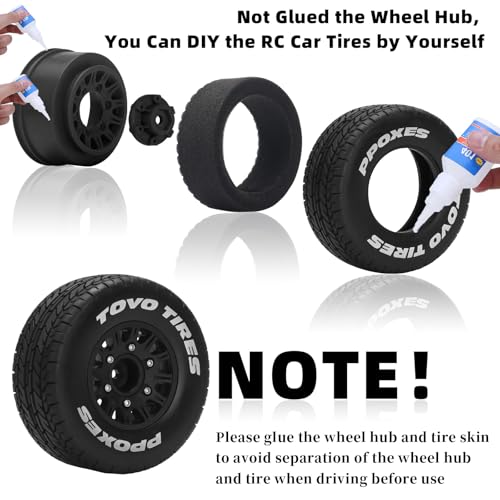 12mm/14mm/17mm Hex RC Wheels and Tires RC Truck Tires 1/10 Scale Tyres Detachable Replacement RC Car Tires RC Car Wheels for Arrma Senton Tires Slash Tires Axial Redcat Rc4wd Hex Fury (Black B)