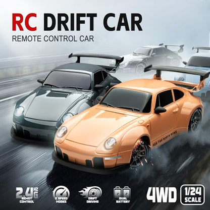 RC Drift Car, 1:24 Scale 4WD High-Speed Flesh Pink Drift RC Car | For Adults Kids, 2.4GHz Remote Control Racing Toy Car with LED Lights, Extra Tires, Rechargeable Batteries & Traffic Cones - color: Flesh Pink