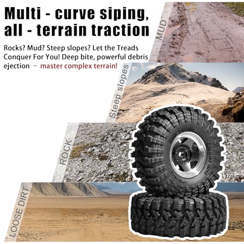 1.3” Beadlock Wheel Tires Set 70 * 26mm Aluminum Wheel Rims Super Large Soft Mud Terrain Off-Road Tires for 1/18 1/24 RC Crawler Car SCX24 Axial AX24 FMS FCX24 TRX4M Upgrade RC Car（4 Pcs） Black - color: Black