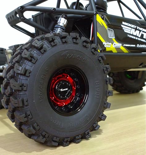 RC 1.9 Beadlock Wheels Adjustable 2 Offsets Rims Hub Aluminum Upgrades for 1/10 RC Crawler Axial SCX10 RR10 Wraith TRX4 TRX-6 XN (Red & Black) XN1909 - color: Red & Black