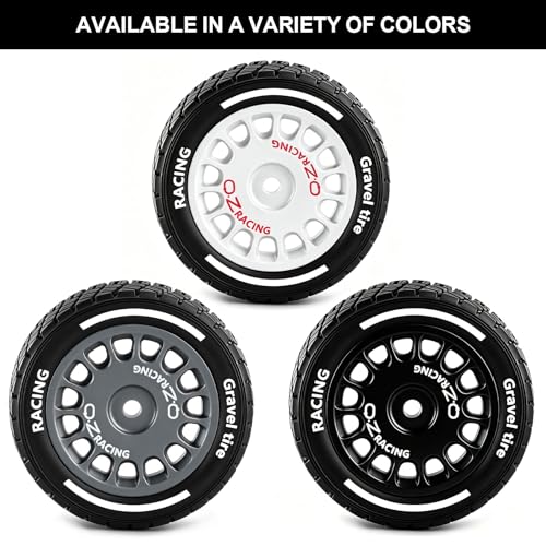 12mm Hex RC Drift Wheels and Rally Tires, 60mm OD, White | Compatible with Arrma Mojave Grom, Tamiya, MJX, Traxxas, 1/14 1/16 1/18 RC Cars, 2.36in OD Rally Drift Tires and Wheels Set - color: White