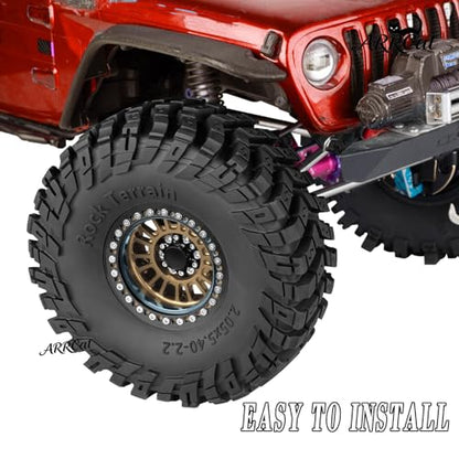 Alloy 2.2 Wheel Tires for 1/10 TRX4 TRX6 SCX10 SCX10 II SCX10 III SCX10 Pro Gen7/8 D90 VS4-10 MST CFX RC Crawler Car,RC 2.2 Beadlock Wheel Off Road Buggy Rally RC Truck Tires,Bronze - color: Bronze - (Alloy 2.2 Tires)