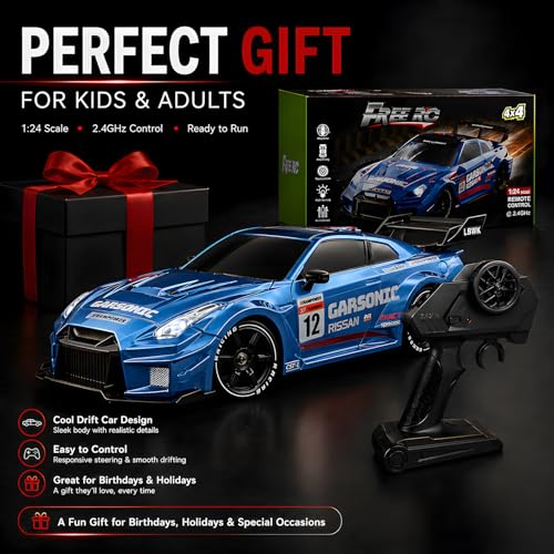 HTURCCOP 1:24 RC Drift 2.4GHz with LED Light Race Car Toys for Boys and Girls Aged 6+ Speed Adjustable up to 23Km/H, High-Speed RC Racing Cars Toy Gift for Boys & Girls - color: Blue