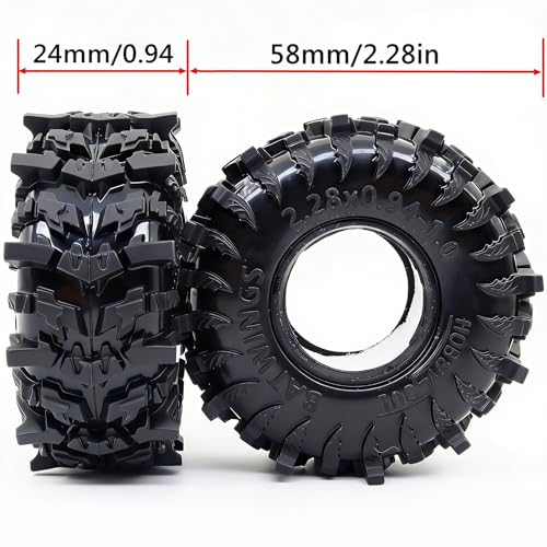 58mm BATWINGS 1.0" RC Crawler Tires 4-Pack For TRX4M SCX24 AX24 | Super soft sticky mud tires with foam inserts, For 1/18 TRX4M & 1/24 AX24 FCX24 Enduro24 micro rock crawlers Upgrades - size: 1.0 tires - 58mm Tall