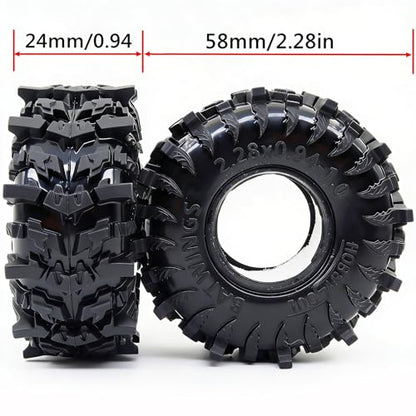 58mm BATWINGS 1.0" RC Crawler Tires 4-Pack For TRX4M SCX24 AX24 | Super soft sticky mud tires with foam inserts, For 1/18 TRX4M & 1/24 AX24 FCX24 Enduro24 micro rock crawlers Upgrades - size: 1.0 tires - 58mm Tall