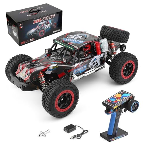 GoolRC WLtoys 124028 Brushless Fast RC Cars, 1:12 Scale 60KM/H High Speed Remote Control Car, 4WD All Terrains Off Road RC Monster Truck with Metal Chassis and LED Lights for Adults