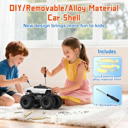 Remote Control Car with LED Eyes, Amphibious Monster Truck Boys Toys RC Cars, 2.4 GHz Waterproof RC Trucks, Rechargeable 4WD All Terrain Off-Road Pickup, Boy Christmas Birthday Gifts Kids Toys Ages 6+ - color: Light Silver