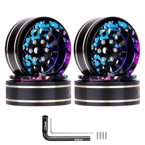 HobbyPark Graffiti Splash Anodized 1.0 Plus Beadlock Wheels -4mm Negative Offset Deep Dish 1.1 Beadlocks Rims for 1/18 1/24 RC Crawler TRX4M Ascent18 SCX24 FCX24 Upgrades Parts