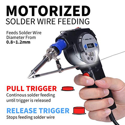 YIHUA 929D-II Soldering Gun Kit Motorized Industrial Automatic Solder Feeding with Digital Display, Temperature Contorl, Stabilization with 80g Solder Wire Soldering Kit - color: Blue