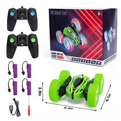 2 Pack Remote Control Car Toys for Kids, RC Stunt Cars with Wheel Lights, 2.4GHz Drift High Speed 4WD Off Road Double Sided 360° Rotating Cars, for Boys Girls