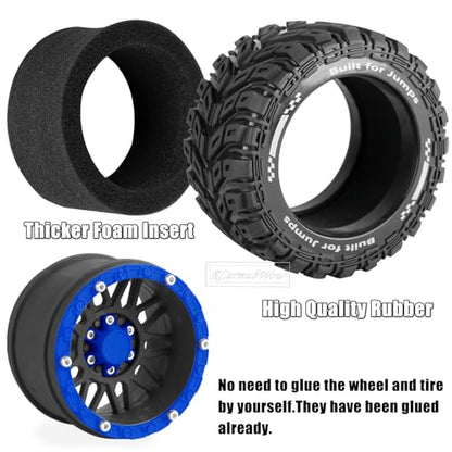 RC Wheels and Tires for 1/16 Scale,RCarmubWow Plastic Rim Rubber Tires for 1/16 Summit E-Revo Gorgon Grom,Mini Kraton 3S, M-J-X16207-16210, H-B-X16889 16890,S-C-Y16101-16106 RC Truck,Black&Navy Blue - color: Black W/Navy Blue(4pcs)