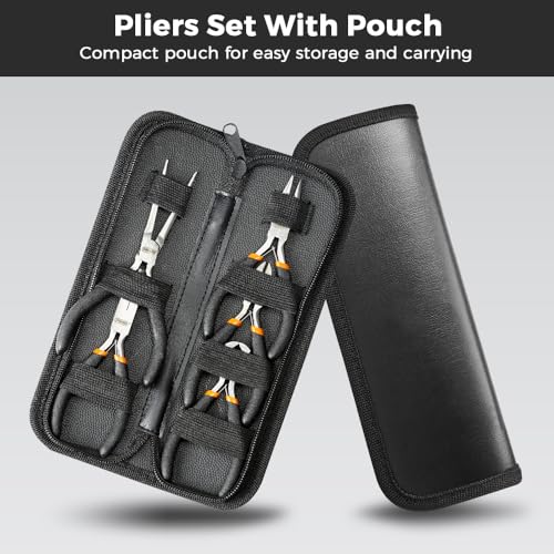 LIFEGOO 5 Pieces Mini Pliers Set – Durable Precision Tool Kit for Crafts, Jewelry & DIY, Includes Long Needle Nose, Bent Nose, Diagonal, End Cutting, Nipper (Black) - color: Black