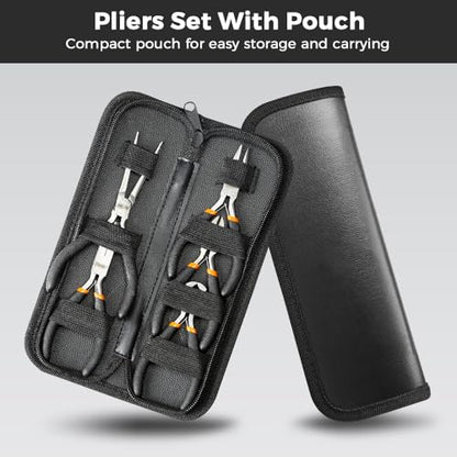 LIFEGOO 5 Pieces Mini Pliers Set – Durable Precision Tool Kit for Crafts, Jewelry & DIY, Includes Long Needle Nose, Bent Nose, Diagonal, End Cutting, Nipper (Black) - color: Black