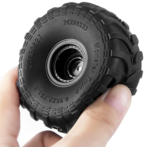 MORLORDY 1.0" Plus Wheel Tires Set 69 * 33mm for Axial SCX24 TRX4M TFMS FCX24 1/18 1/24 RC Crawler Car Upgrade Parts