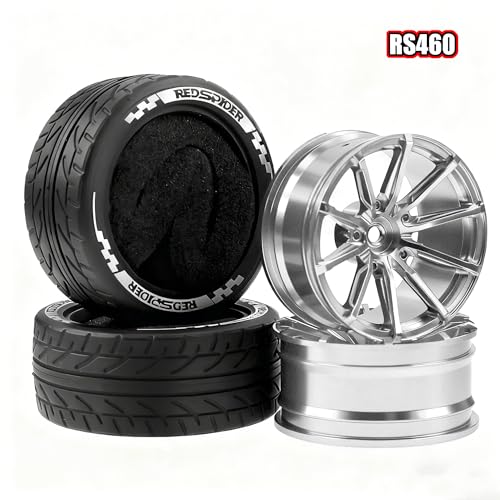 REDSPIDER 4PCS 1/10 RC Rally Tires and Aluminum Alloy Wheels, 12mm Hex Hubs 65mm OD On-Road RC Car Rims for Tamiya TT01 TT02 XV01, Traxxas, HPI, Kyosho, HSP PTG2 (Silver) - color: Silver