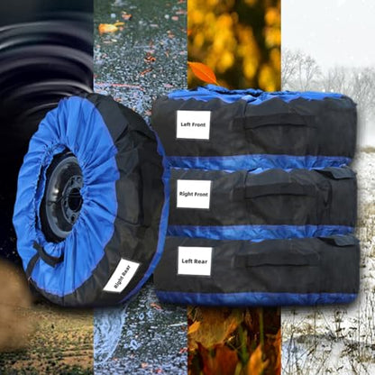 Silscvtt Universal Package of 4 Blue Portable Tire Bags with Black Handle Winter Wheel Storage Tote Fits Tires 22 Inch to 31 Inch