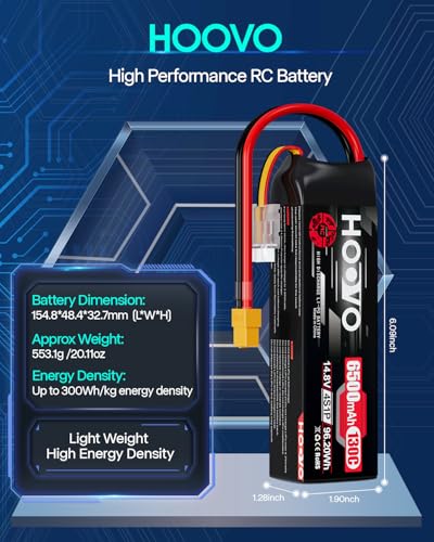 HOOVO 4S Lipo Battery 14.8V 6500mAh 130C RC Battery Pack, Softcase with XT60 Plug for Maxx X-Maxx RC Car Truck Buggy Crawler Airplane Boat RC Vehicle,2Packs