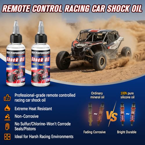 2 Bottles Racing Silicone Shock Oil 50WT 710CST | RC Car Shock Oil for Lubricating R/C Radio Controlled Cars and All Types of Vehicles, RC Shock Oil, Does Not Evaporate - style: 50WT 710CST