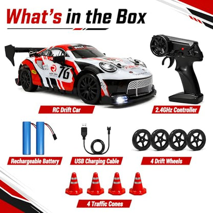 HTURCCOP RC Drift Car 1:24 2.4GHz with LED Light, Race Car Toys for Boy Girl 8-12 Years Old, Speed Adjustable 25Km/H,High Speed RC Racing Cars Perfect Toy Gift for Boys & Girls - color: Red
