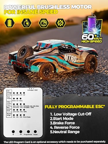1/8 Scale Brushless RC Cars for Adults，Max 40mph Electric Off-Road Monster Truck,Waterproof High Speed RC Car 4WD Remote Control Car with 3S Lipo 30+ Min Play, All Terrain