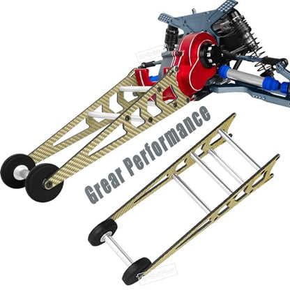 RC Wheelie Bar w/Mount Upgrades Part for 1/10 Slash Rustler Bandit 2WD(VXL),Carbon Fibre Wheelie Bar Kit Tail Wheel Head up Wheel Assembly Hops Up,Gold - color: Gold(1set)