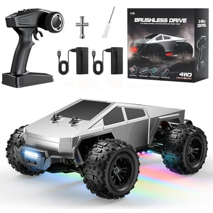 1/16 Brushless Fast RC Cars for Adult, 35Mph High Speed Remote Control Car, Cyber RC Truck, 4x4 Monster Truck Toy, 2.4GHz Remote, All Terrain Off-Road Vehicle, Colorful LED Light, Kids Gift