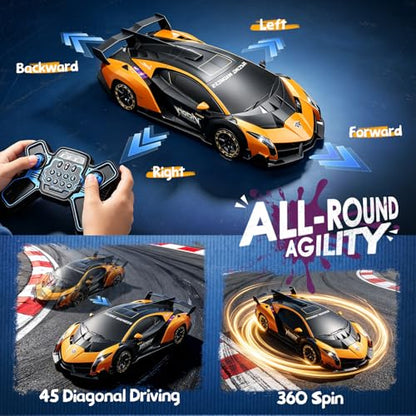 Holyton 1:10 Transforming RC Car, Large Remote Control Car | One-Button Transform to Robot, 2.4GHz Remote Control, Gesture Sensing, LED Lights, 80-Min Playtime, Gift for Kids Ages 5-12 - color: Frosted Gold