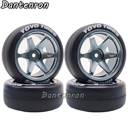 1/10 RC Drift Aluminum Wheels and Tires OD 65mm 1/12 Hard Drift Racing Tyres 12mm Hex for 1:10 Rally Street On Road Touring Car Tamiya TT01 TT02 XV01 TA06 A959 PTG2 KYOSHO 4PCS (Titanium) - color: Titanium