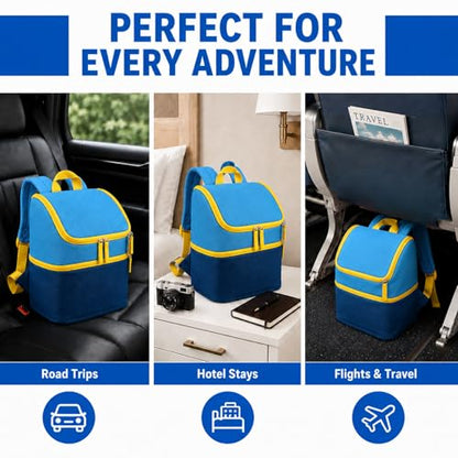 Carrying Case Backpack for Toniebox 1 & 2, 2-Layer, Holds 25+ Figures | Padded 210D lining and 8mm shock absorption fits headphones and charging dock 600D water-resistant polyester easy wipe-clean - color: Sky/Navy Blue