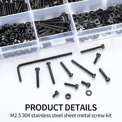 840 Pcs M2.5 Small Metric Screws with Nuts, Hex Socket Head Cap and Nut Assortment Kits, Carbon Steel Replacement Machine Fastener Screws and Bolts Nuts (M2.5 840 Black) - color: M2.5 840 Black
