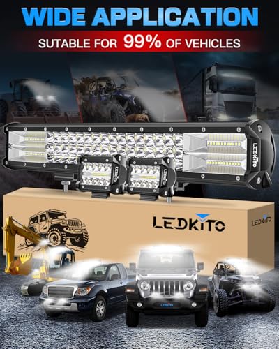 20In LED Light Bar and 4In LED Cube Pod Lights with Wiring Harness | 16AWG Spot Flood Combo Beam with 3Pin Rocker Switch LED Off Road Driving Work Lights Bar for Je-ep Truck SUV Pickup Golf Cart - size: 20 Inch + 4 Inch LED Light Bar with Rocker Switch